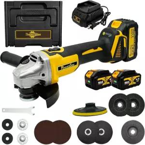 RhovixStar 브러시리스 앵글 그라인더 무선 절단 연마 및 녹 제거를 위한 3인치/8인치 배터리 전동 공구