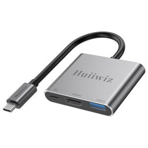 [미국배송] HUIIWIZ USB C에서 HDMI 어댑터(멀티포트 포함)(4K@30HZ/USB3.0/PD 100W) 아이폰호환 아이패드호환 애플호환 스위치에서 TV 모니터 프로젝터로 전환하는 USBC에서 어댑터