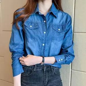[하프클럽/]여성 데님셔츠 베이직 청남방 가을 출퇴근룩 패션셔츠