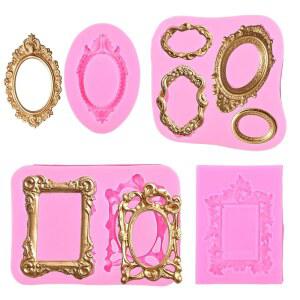4개의 사진 프레임 실리콘 몰드 바로크 빈티지 모서리 폰던트 베이킹 케이크 초콜릿 장식 캔디 컵케이크 토퍼 페이스트 점토 공예 만들기