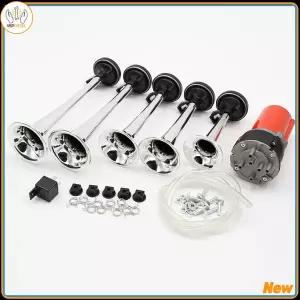 에어혼 화물차 크락션 12V 130DB 20A 5 크롬 트럼펫 뮤지컬 에어 호른 압축기 키트 실버 자동차 트럭 스피