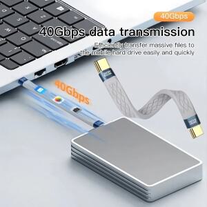 240W 40GB 짧은 USB C to 케이블 고속 충전 타입 코드 40Gbps 데이터 전송 8K 평면 연장