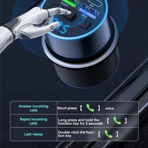 66W 블루투스 5.0 FM 트랜스미터 차량용 라디오 모듈레이터 MP3 음악 플레이어 듀얼 PD 포트 USB 시가 라이