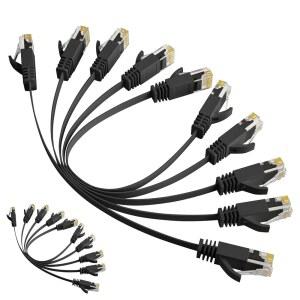 [미국배송] 엘레칸 캣 6 플랫 이더넷 케이블 0.6피트/10팩 고속 슬림 쇼트 패치 인터넷 케이블 30AWG 순수 구리 10GBPS 500MHZ 얇고 유연한 POE 캣6 5E 5 네트워크 코드-블랙