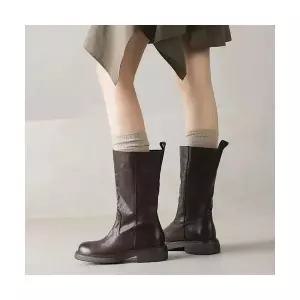 여성용 웨지힐 경량 워싱 소가죽 미들 부츠 겨울 기모 통굽 CH4