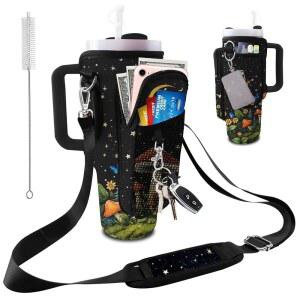 [미국배송] 조절 가능한 스트랩 2개가 달린 휴대폰 포켓 보틀 스탠리 컵 캐리어 가방 및 케이스 하이킹 여행용 액세서리가 포함된 40온스/30온스 텀블러용 LAOTANGJIA