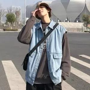 오버핏 연청 데님 청조끼 베스트 청자켓 빈티지룩 (WFJSP3E)