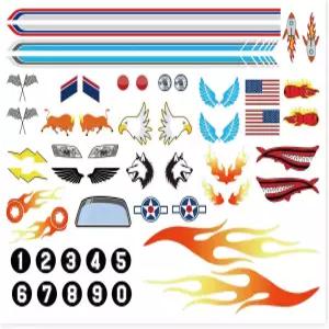 OCQOTAT 3종 더비 자동차 스티커 세트 레이싱 번호 깃발 조명 줄무늬 불꽃 - 자동차용 필 앤 스틱 차량용