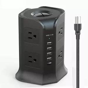 AFPSDLFJDLS 스마트 타워 파워 스트립 수직 서지 보호기 콘센트 8방향 AC 소켓 미국 전기 플러그 어댑터