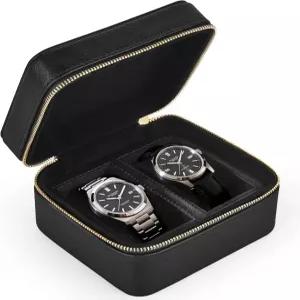 Mkono Watch 여행용 케이스 2 슬롯 PU 가죽 휴대용 베개커버 남성 시계 대부분의 크기에 맞는 손목시계