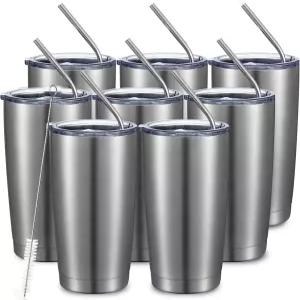 COMOO 20온스 스테인리스 텀블러 벌크 이중벽 진공 커피잔 단열 여행용 머그잔 뚜껑과 빨대 내구성 파우더