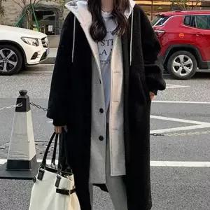 여성겨울코트 여성 뽀글이 후리스 후드 블랙 롱 코트 겨울 아우터