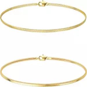 무디어 스택 6.5-8인치 남성 팔찌 세트 - 다인티 14K 골드 도금 2mm/5mm 스네이크 쿠바 피가로 체인 주얼리