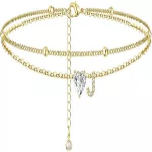 여성 발목 팔찌 방수 14K 골드 도금 CZ 초기 발찌 고급 레이어드 레터 하트 핸드메이드 조절가능 발 체인