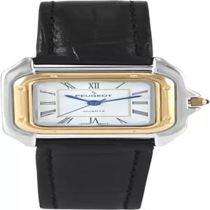 디자이너 가죽 손목 밴드가 있는 푸조 여성 투톤 탱크 모양 원피스 시계