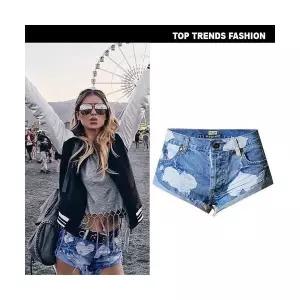 EAMT 여자 핫팬츠 롤업 워싱 하트 데님 프린트 YJ4