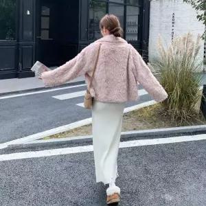 겨울 여성 핑크 하프 PU 코트 재킷 라이크 일체형 퍼 가죽 원픽4