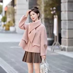 여사친 핑크 울 추동 머플러 반코트 탈부착 모피코트 코트 리버시블 원픽4