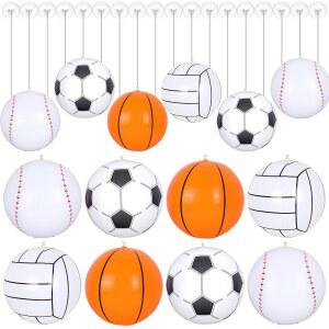 생일 스포츠 테마 파티에서 선호하는 장식품(농구, 축구, 야구, 배구)을 위한 줄과 후크가 달린 16인치 풍선 비치볼 장식품 JarThenaAMCS 12Pcs