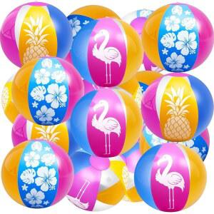손영 24팩 여름 열대 비치볼, 9인치 풍선 하와이안 비치볼 플라밍고 히비스커스 파인 풀 장난감 비치 장식용 워터 게임 액세서리