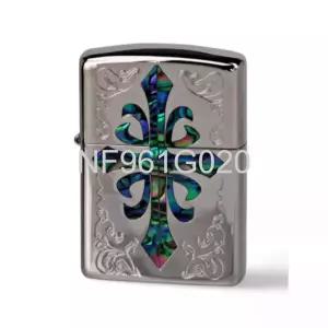  미국 ZIPPO 아머 크로스 천연조개 상감 한정판 실버 오일 라이터