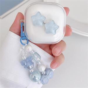 큐트 3D 블루 스타 클리어 이어버드 헤드폰 소프트 케이스 삼성 갤럭시 버즈 FE용 비즈 펜던트 2 프로용