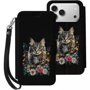 고양이 꽃무늬 귀여운 새끼 지갑형 가죽 플립 휴대폰 케이스 아이폰 17/에어/프로/프로 맥스 호환