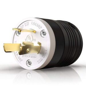 [미국배송] ELEGRP NEMA L6-30P 잠금 플러그 발전기 트위스트 어댑터 30암페어 250V 2극 3선 접지 산업용 중장비 UL 목록(1팩 블랙/화이트)