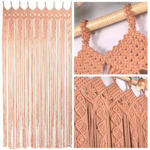 홈웨어 VNCK 현관문용 커튼, 구슬 마크라임 벽걸이, 출입구 보호 배경, 문 비즈, 커튼 L77 x W35, 로지 브라운