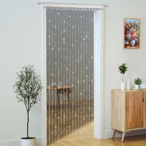 야오위 크리스탈 구슬 커튼 도어 36 x 79 인치 22 가닥 아크릴 걸이 문 비즈 룸 칸막이 창문 거실 침실 벽 옷장 홈 데코 (흰색, 패널 1개)