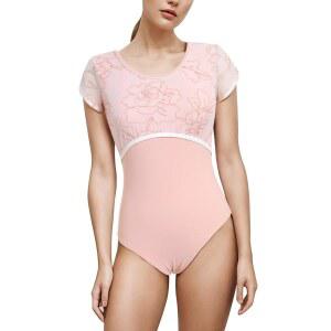 AFAVOM 여성용 발레 댄스 레오타드 백 베이직 자수 댄스웨어 U 경기 꽃무늬 바디수트, 체조 클래식 핑크