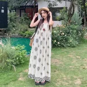 루즈핏 끈나시 에스닉 원피스 (WFK93Q1)