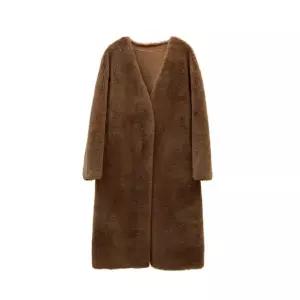 블랙 오버핏코트 롱코트 브이넥 노카라 양털 뽀글이 테디브라운 S 60kg 이하