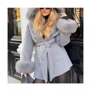 마요 여성모직코트 케이프 하프 모직 코트 가을 겨울 벨트 퍼 칼라 UNO4