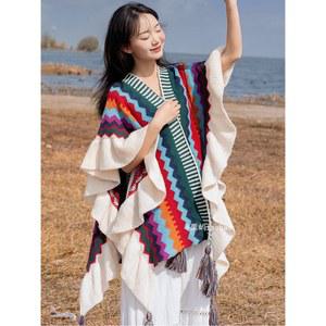 멕시코판초 남미 망토 블루 몽골 남녀공용 전통