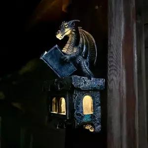 정원 용 조각상 트리 허거 태양열 구동 야외 피규어 벽걸이 장식 귀엽고 읽기 마법 책 레진 조각 홈 데코