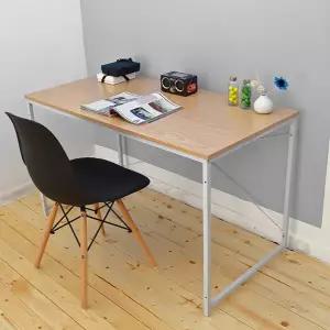 철제 프레임 책상 조립식 스틸프레임 튼튼한 우드 상판 책상 가정용 직사각형 스터디 다목적 깔끔한