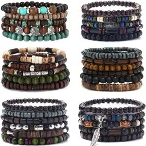 피라지오 32개 남성 나무 구슬 팔찌 조절가능 펄세라스 파라 홈브르 세트 의미 있는 선물