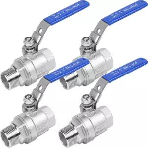 야디안 4팩 304 스테인리스 스틸 1인치 볼 밸브 헤비 듀티 풀 포트 NPT 수컷 x 파란색 비닐 단열 손잡이와