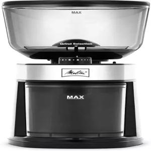 멜리타 몰리노 플랫 버 커피 그라인더 통콩 간편한 청소 및 조립 안전 잠금 기능 브러시 스푼 포함 용량