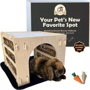 키위 앤 모라 토끼 집 아지트 - 기니 피그 및 기타 반려동물을 위한 허치 건초 공급기 강화 장난감