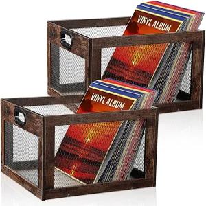 얄리콥 2개 비닐 레코드 보관함 나무 LP 앨범 홀더 빈티지 큐브 선반 정리함 100+ 홈 데코용