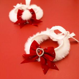 강아지 스카프 고양이 케이프 리본 선물 목걸이 턱받이 소품 플러시 따뜻한 장식 빨간색