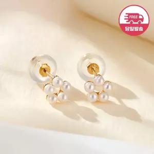[비앤비골드] (당일발송) 14K 진주볼 플라워 귀걸이 한쌍 JAE40801