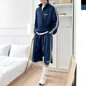 남성 투라인 트랙 집업 트레이닝 자켓 와이드 버뮤다 7부 세트