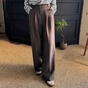 밍크 기모 투핀턱 와이드 롱 슬랙스 정장 바지 여성 빅사이즈