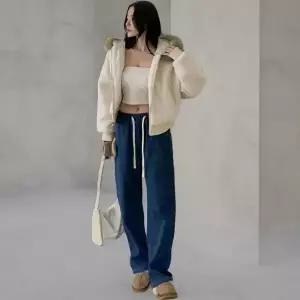 여성 일상복 와이드 보온 통 포근한 청바지