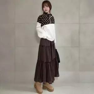 [옷자락]여성 레이스 프릴 밴딩 롱 맥시 스커트