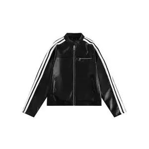 여자재킷 가죽 자켓 시크 캐주얼 재킷 브라운 추동 두 줄 스틱 하이넥 pu 코트 원템4