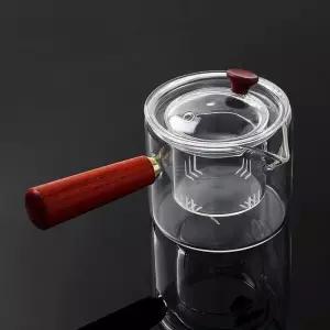 우드 티포트 핸들 티팟 내열유리 차 포트 400ml